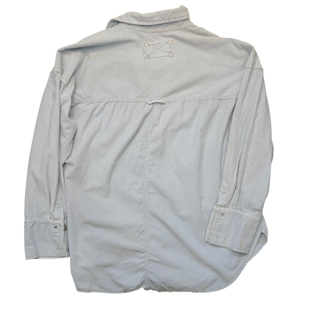 We The Free Corduroy Button Down Shirt Large Oversized Blue Shacket Boho - Picture 2 of 12
